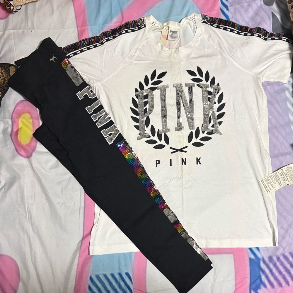 Pink Victoria's Secret Bling Tee and Legging Set